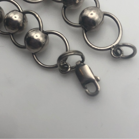 VTG Sterling Silver Ball & Circle Link Bracelet 8” - Picture 6 of 8